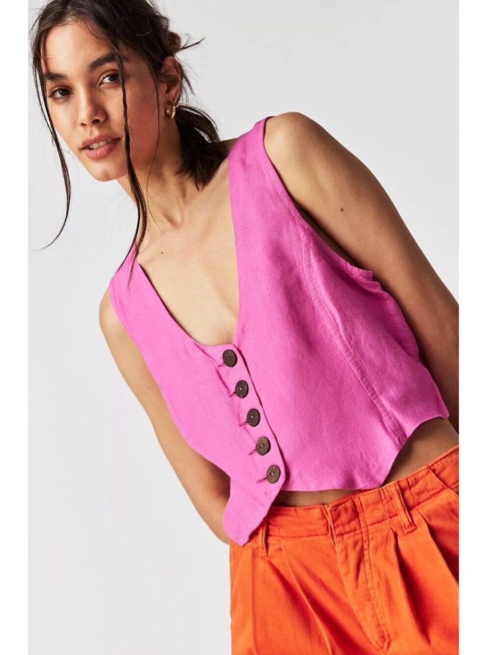 Free People Reisling Vest Tank Flower Powder Pink Corset Back Boho Size Medium - Picture 3 of 8